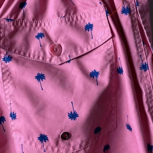 ST JOHNS BAY MENS SIZE XL SWMI TRINKS PINK WITH BLUE PALM TREE DESIGN - Picture 9 of 14